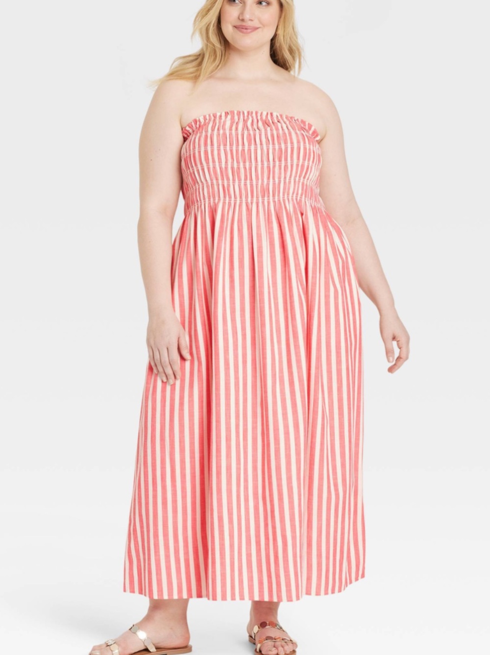Universal Thread Coral Red White Striped Strapless Aline Dress XXL